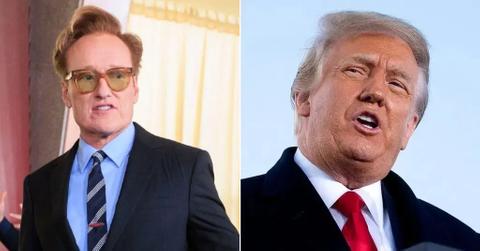 Split photo of Conan O'Brien and Donald Trump