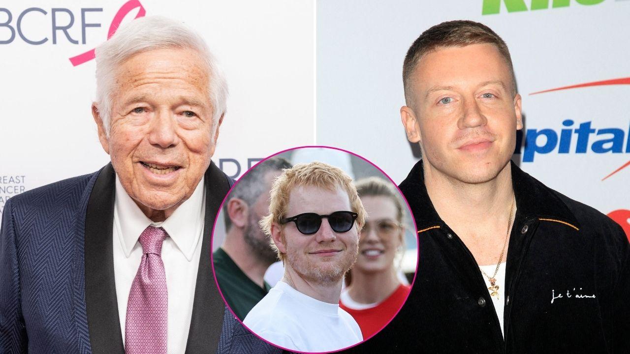 Composite photo of Robert Kraft, Ed Sheeran and Macklemore.