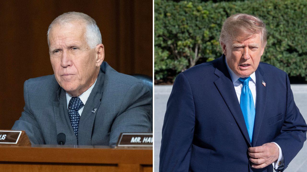 Split image of Donald Trump and Thom TIllis