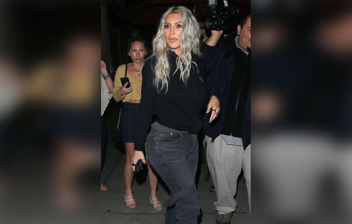 Blonde Kim Kardashian and Kanye West exit a night out at Craig&#8217;s