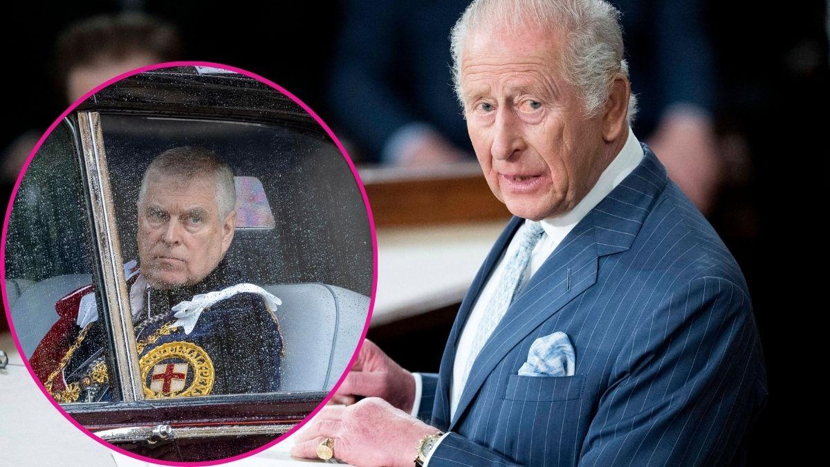 Split photo of King Charles and ex-Prince Andrew