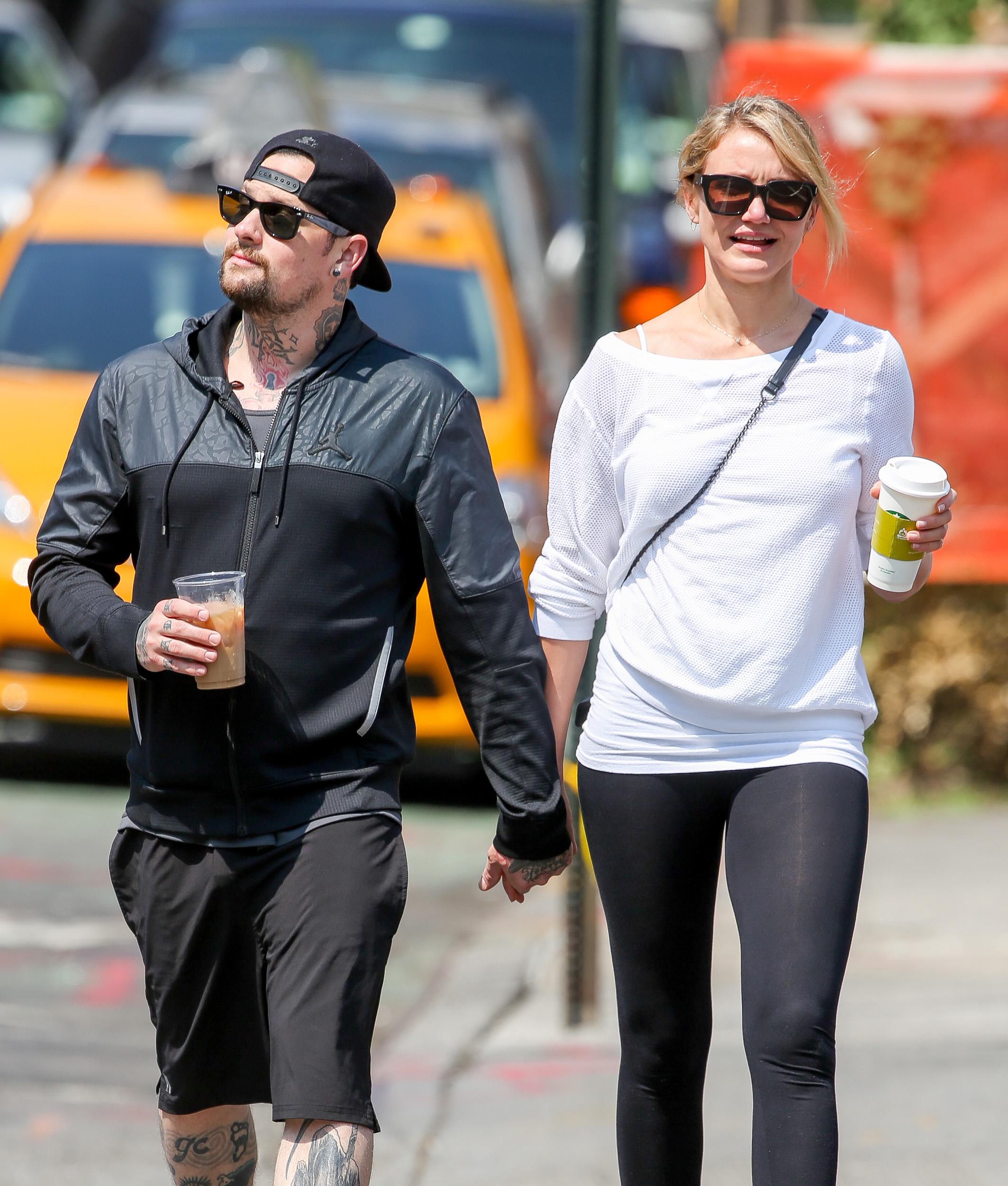 EXCLUSIVE: **PREMIUM RATES APPLY****NO DAILY MAIL ONLINE**Cameron Diaz seen hand in hand with new boyfriend Benji Madden in NYC