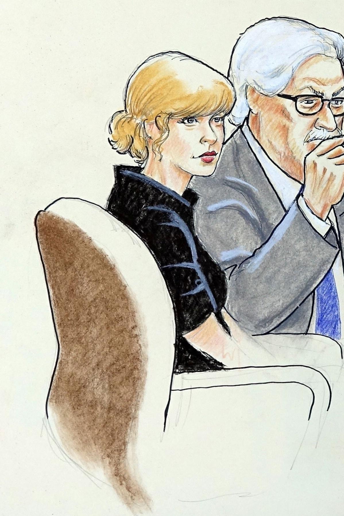 Sketches of Taylor Swift appearing in court