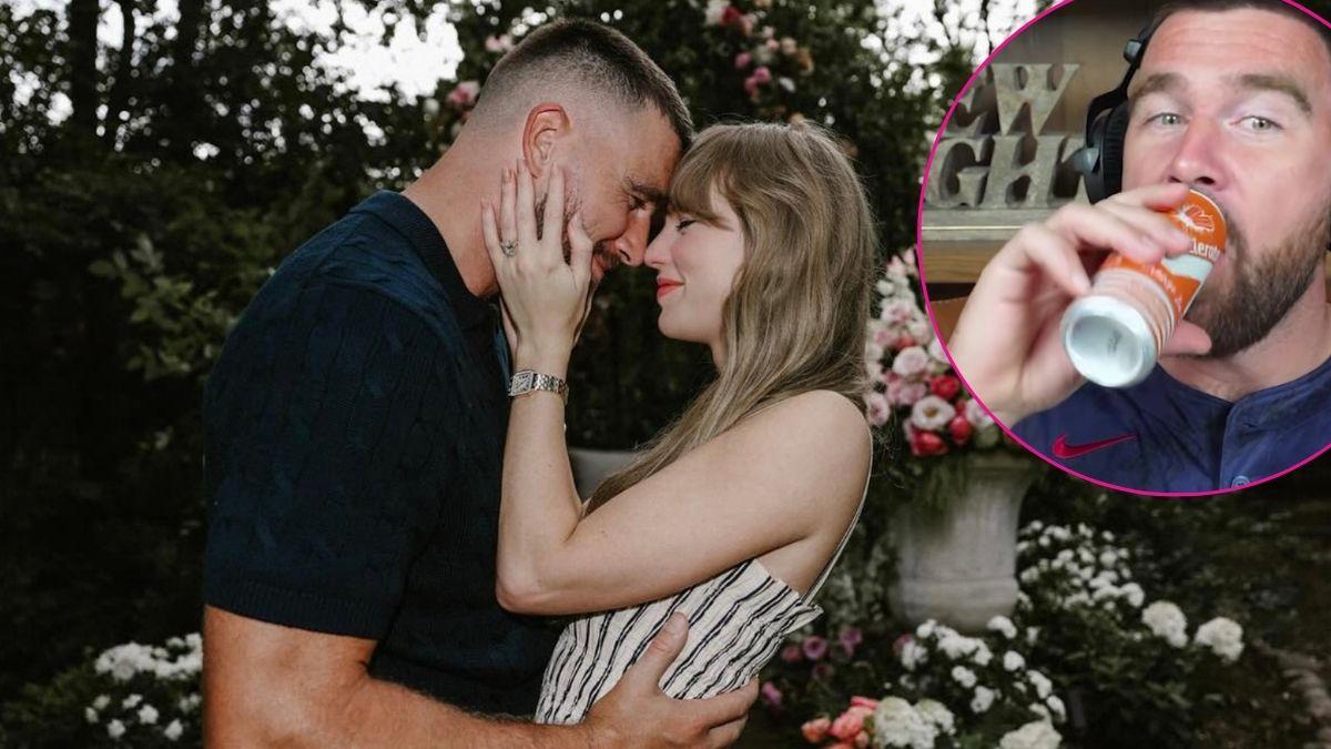Photo of Travis Kelce and Taylor Swift; photo of Travis Kelce 