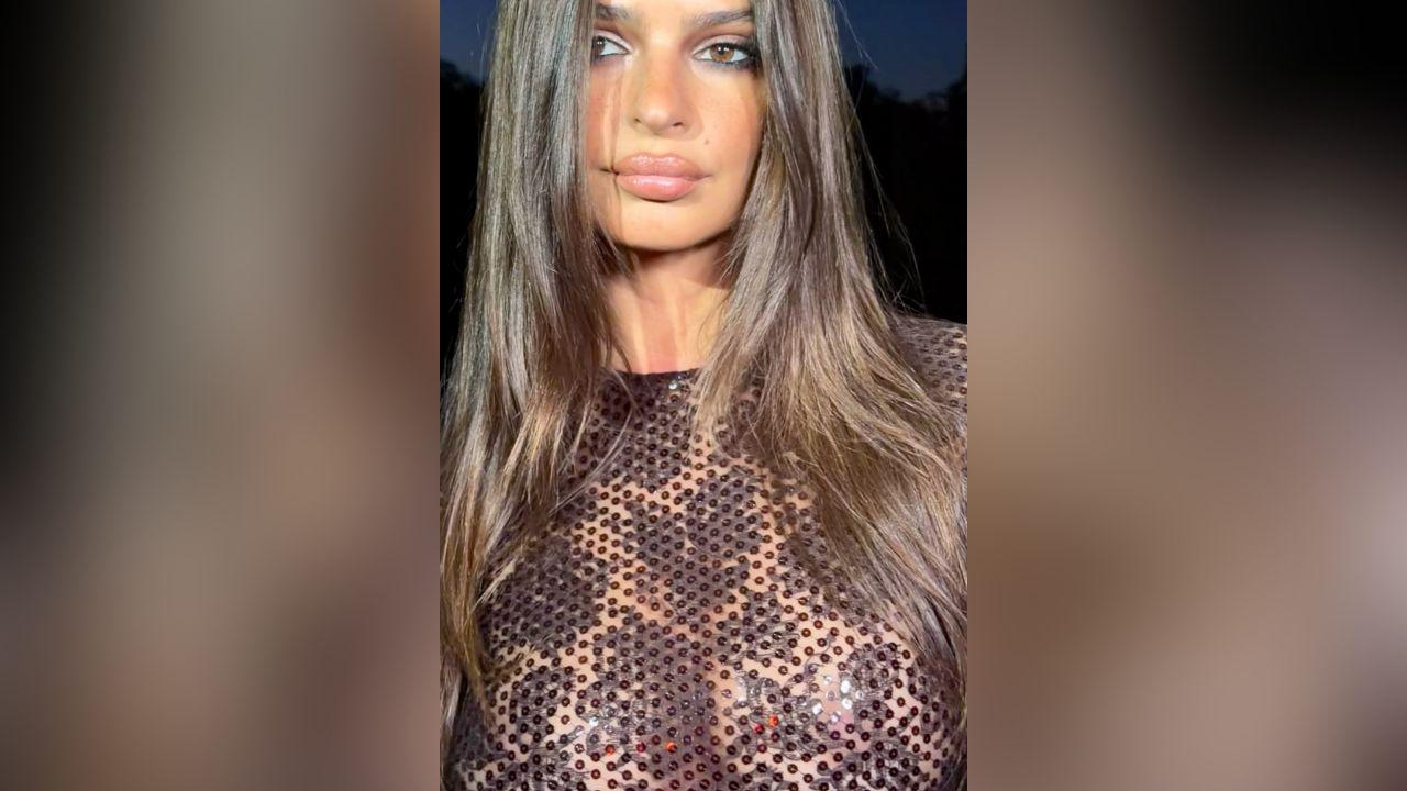 Image of Emily Ratajkowski has embraced the naked dress trend on multiple occasions.