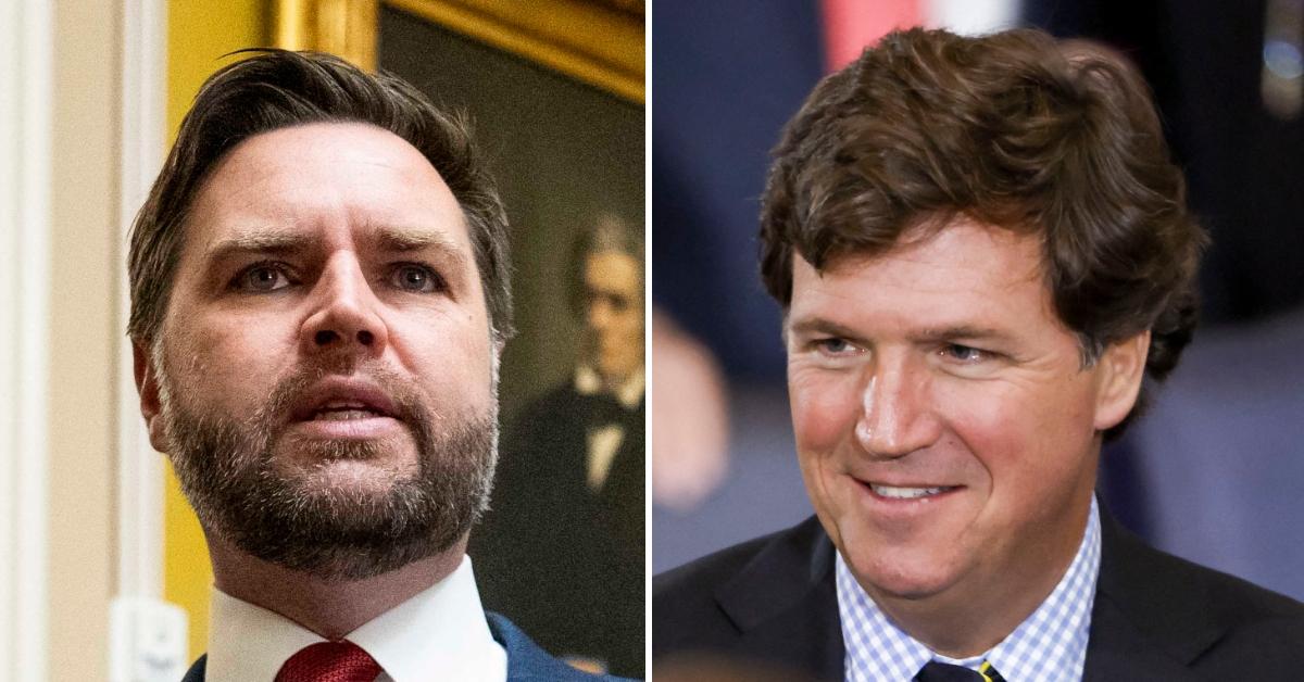 Split photo of J.D. Vance and Tucker Carlson.