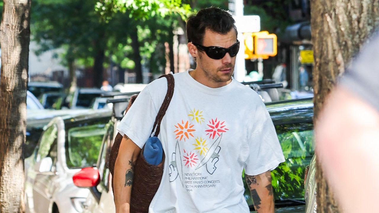 Image of Short shorts have become a wardrobe staple for Harry Styles, who has sported thigh-baring looks both on and off stage.