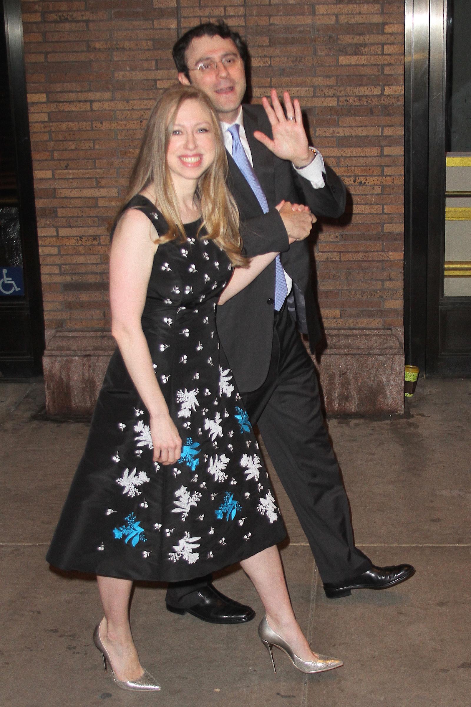 Chelsea Clinton and husband Marc Mezvinsky arrive to Harlow for Glamour Awards dinner