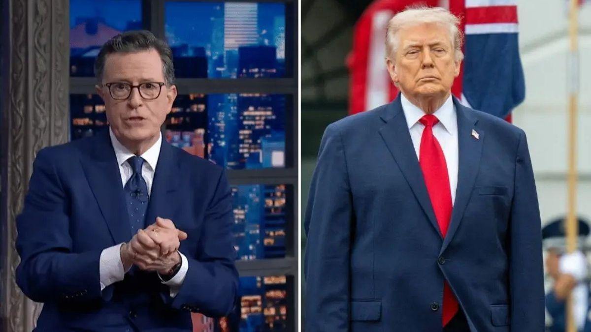 image split of trump and Stephen Colbert