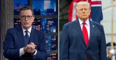 image split of trump and Stephen Colbert