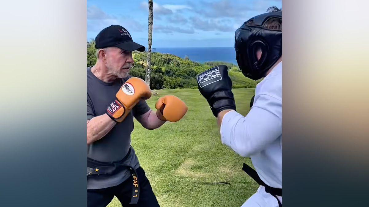 Photo of Chuck Norris filmed himself sparring in a video that marked his 86th birthday on March 10.