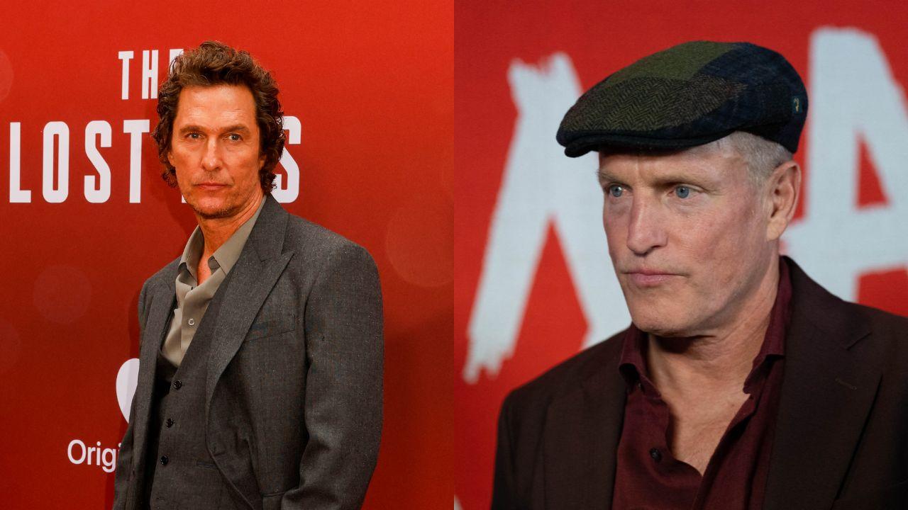 Split image of Matthew McConaughey and Woody Harrelson. 