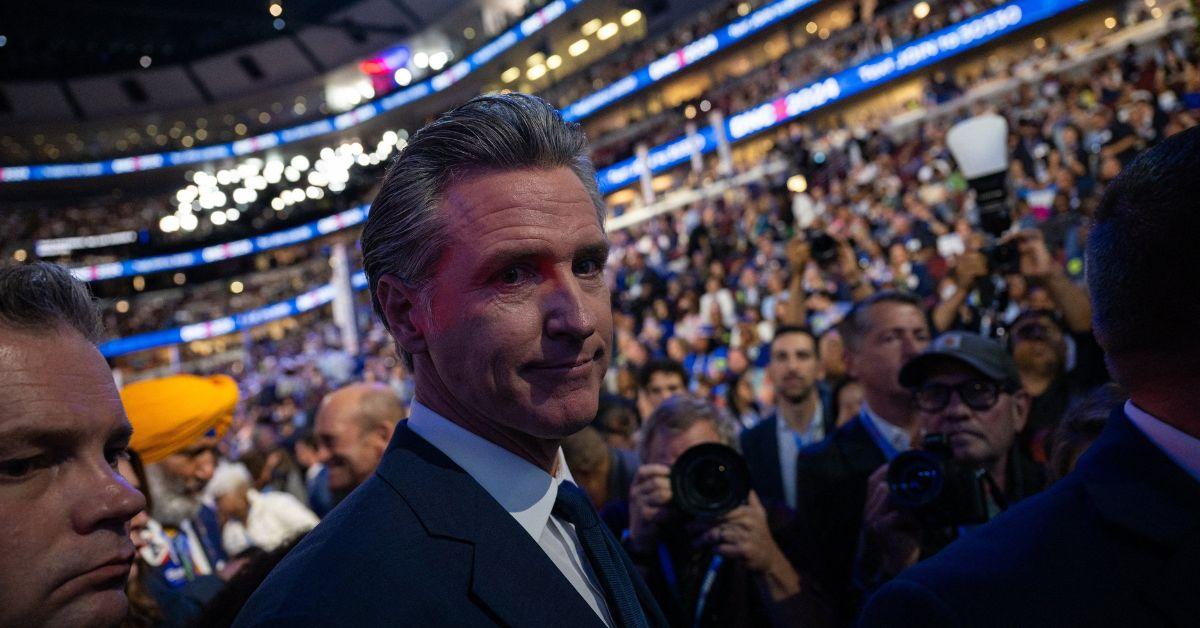 image of Gavin Newsom stopped in Seneca, hometown of Senator Lindsey Graham, a Trump ally.