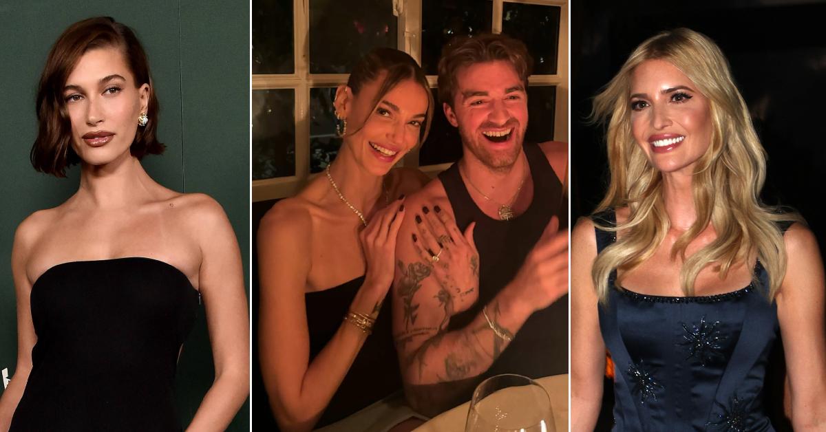 Photo of Hailey Bieber; picture of Marianne Fonseca and Drew Taggart; image of Ivanka Trump.