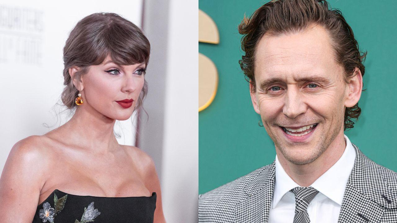 Split image of Taylor Swift and Tom Hiddleston.