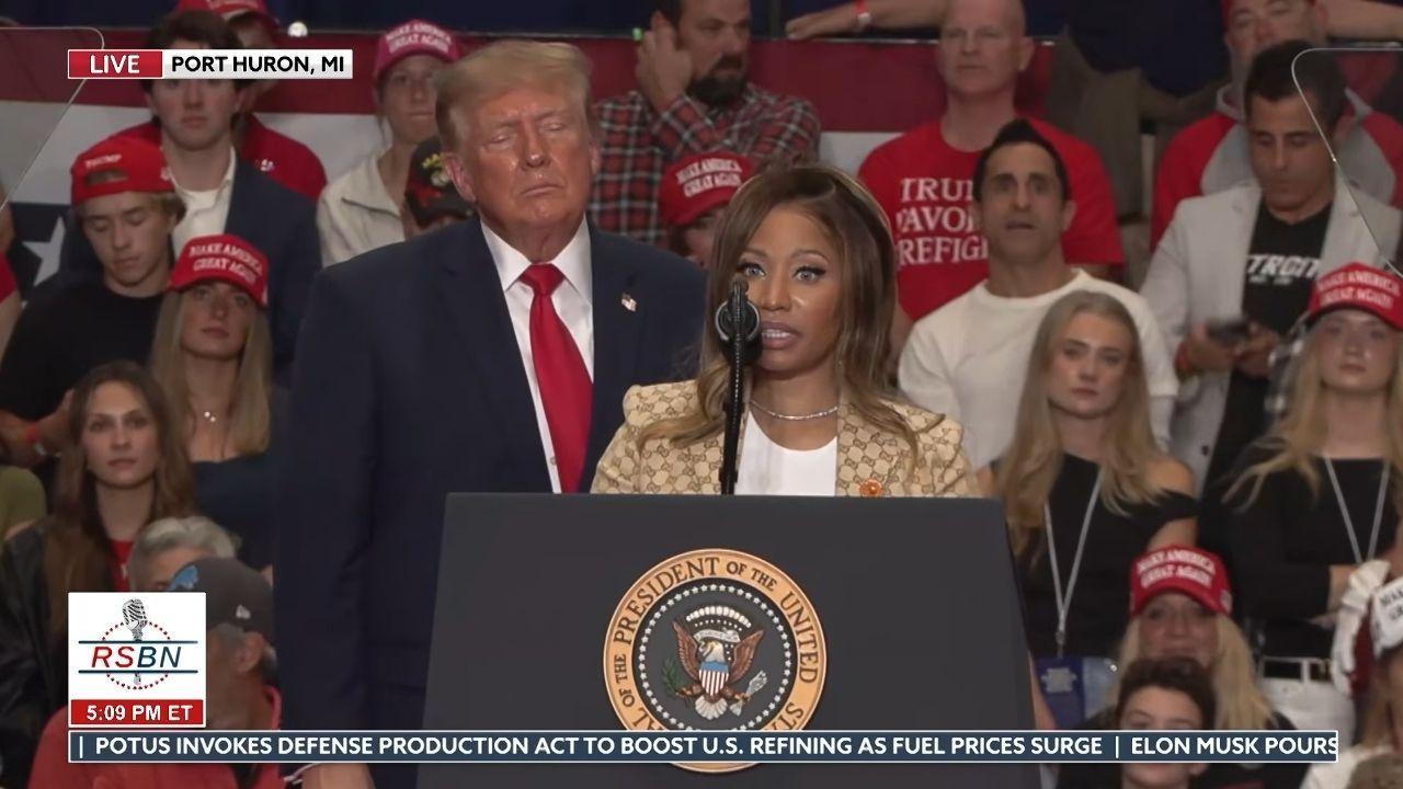 image of Nicki Minaj faced online criticism after joining President Donald Trump at a rally in Port Huron, Mich., on October 25.