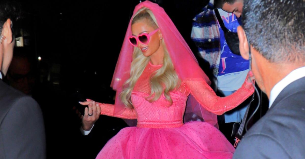 paris hilton carter reum wedding carnival pink bridal gown photos