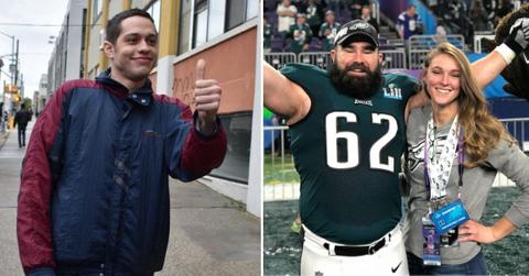 Composite photo of Pete Davidson, Jason Kelce and Kylie Kelce.