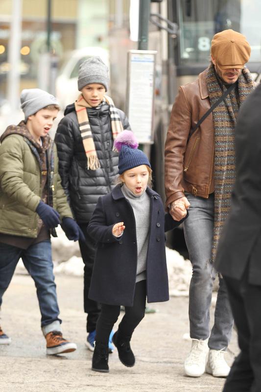 David Beckham Leaving The Edition Hotel with his Children