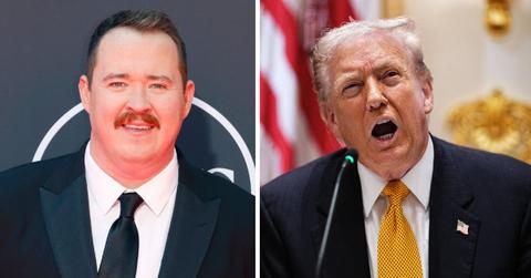 split photo of shane gillis and donald trump