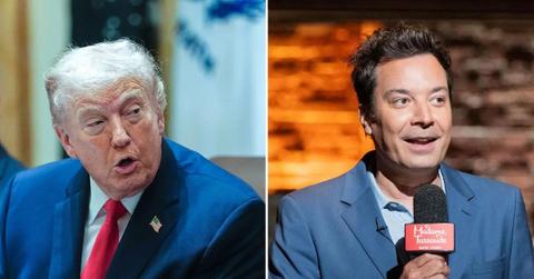 split photo of donald trump and jimmy fallon