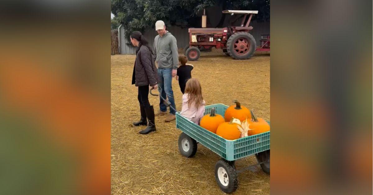 image of Meghan Markle and Prince Harry took Archie and Lilibet to a pumpkin patch.