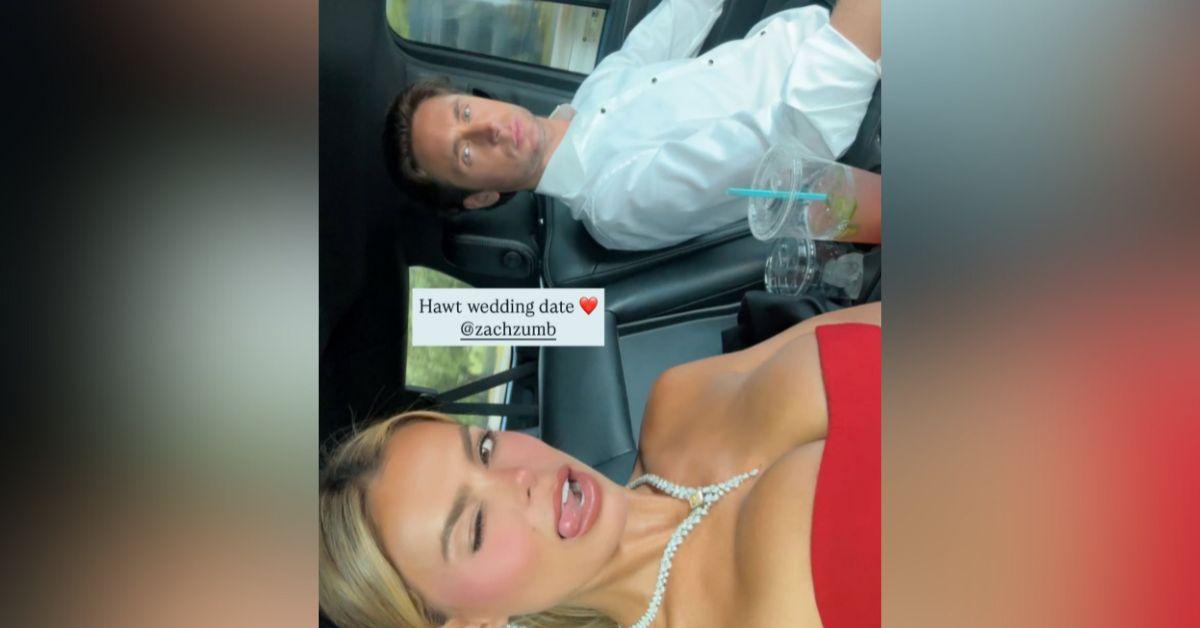 brooks nader cleavage red hot dress alongside hot wedding date photos