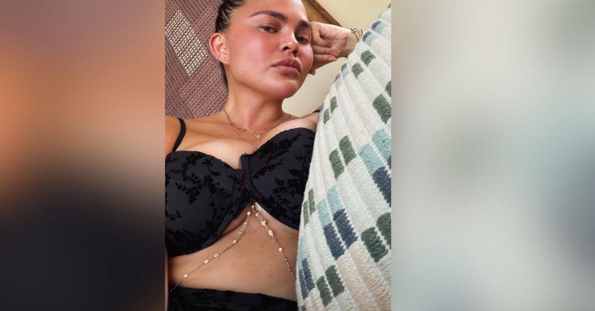 image of One photo showed the model wearing a black bikini that nearly caused a wardrobe mishap.