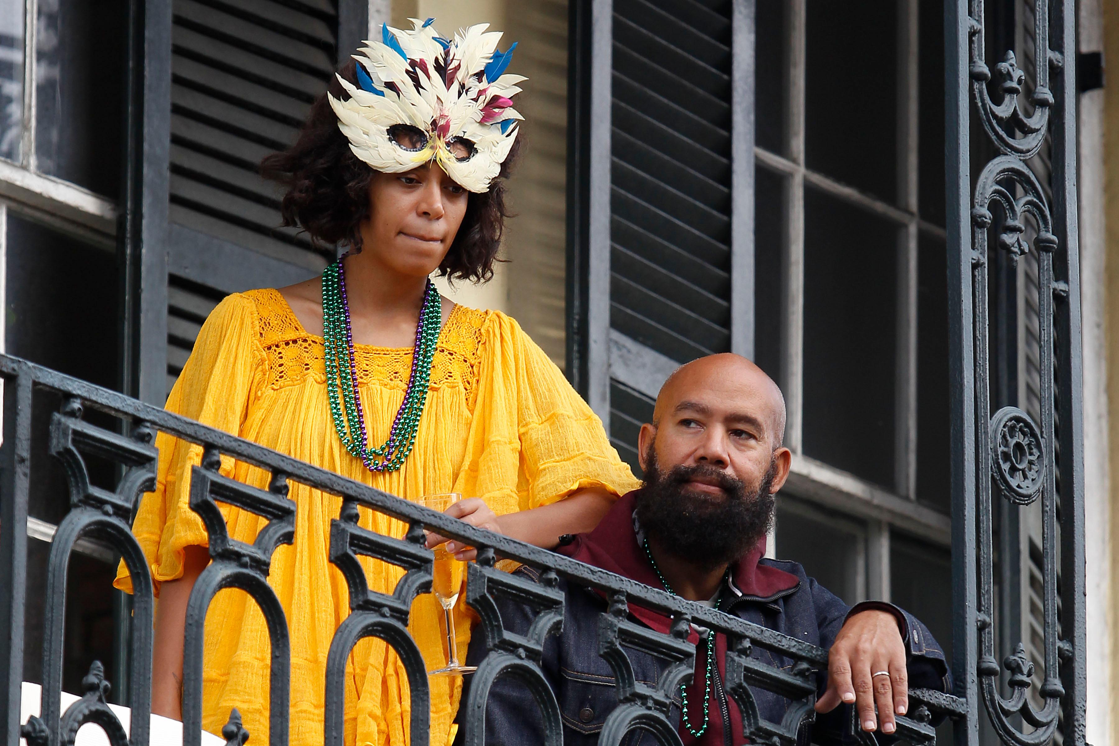 EXCLUSIVE: Solange Knowles enjoys the build up to Mardi Gras with husband Alan Ferguson and her son in New Orleans