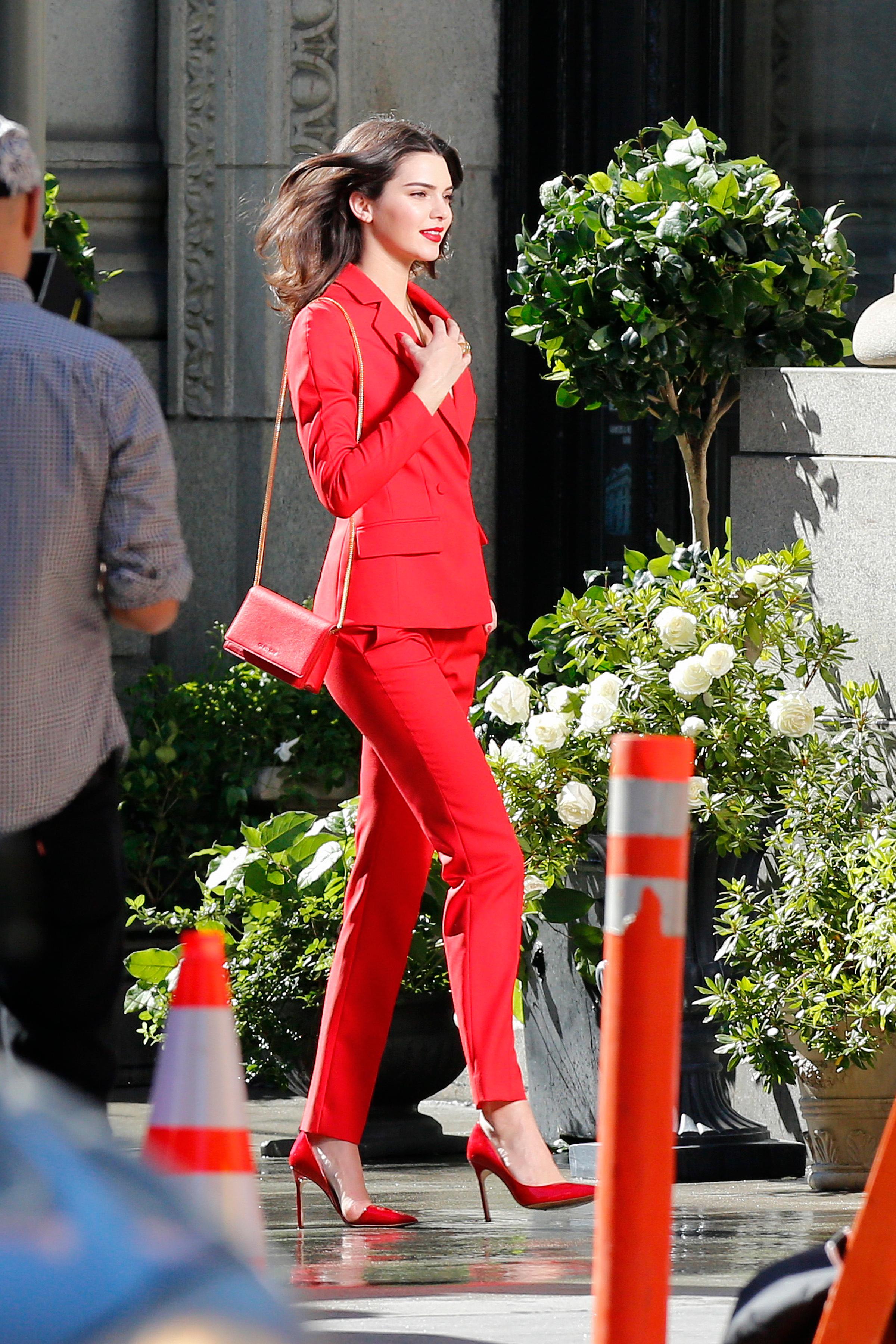 Kendall Jenner doing a photoshoot for a make up brand in Downtown Los Angeles