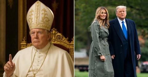 Image of Donald Trump dressed as the pope and a photo of Donald and Melania Trump