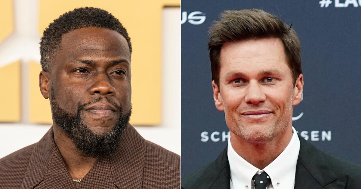 A photo of Kevin Hart and an image of Tom Brady.