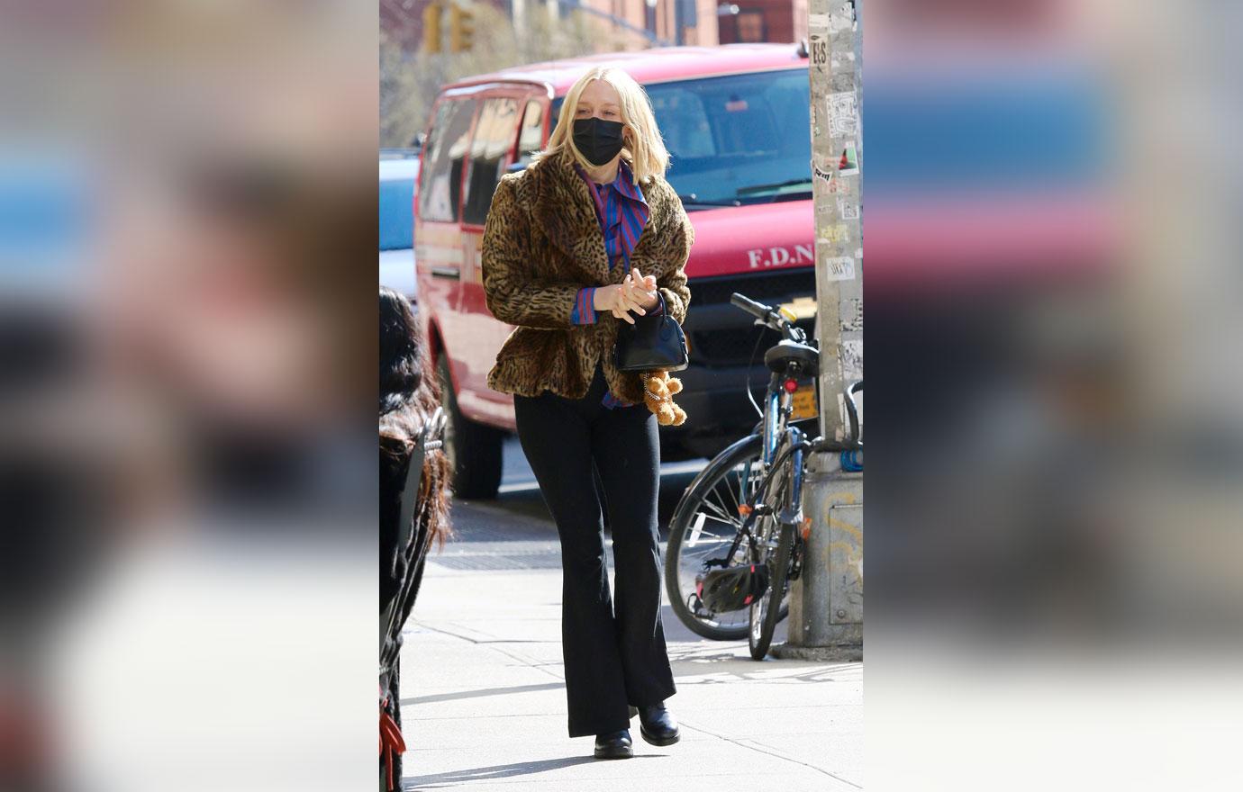 Chloë Sevigny Rocks Fun Faux Fur Leopard Coat In NYC