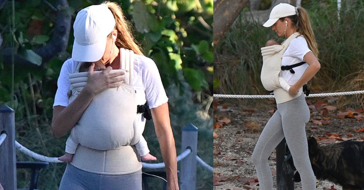 gisele walks baby and dog in miami split