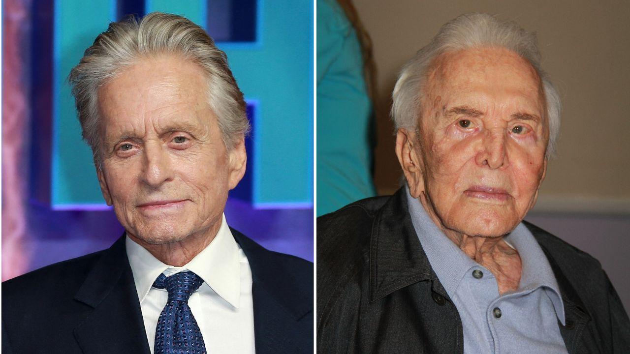 split image of Michael Douglas and Kirk Douglas