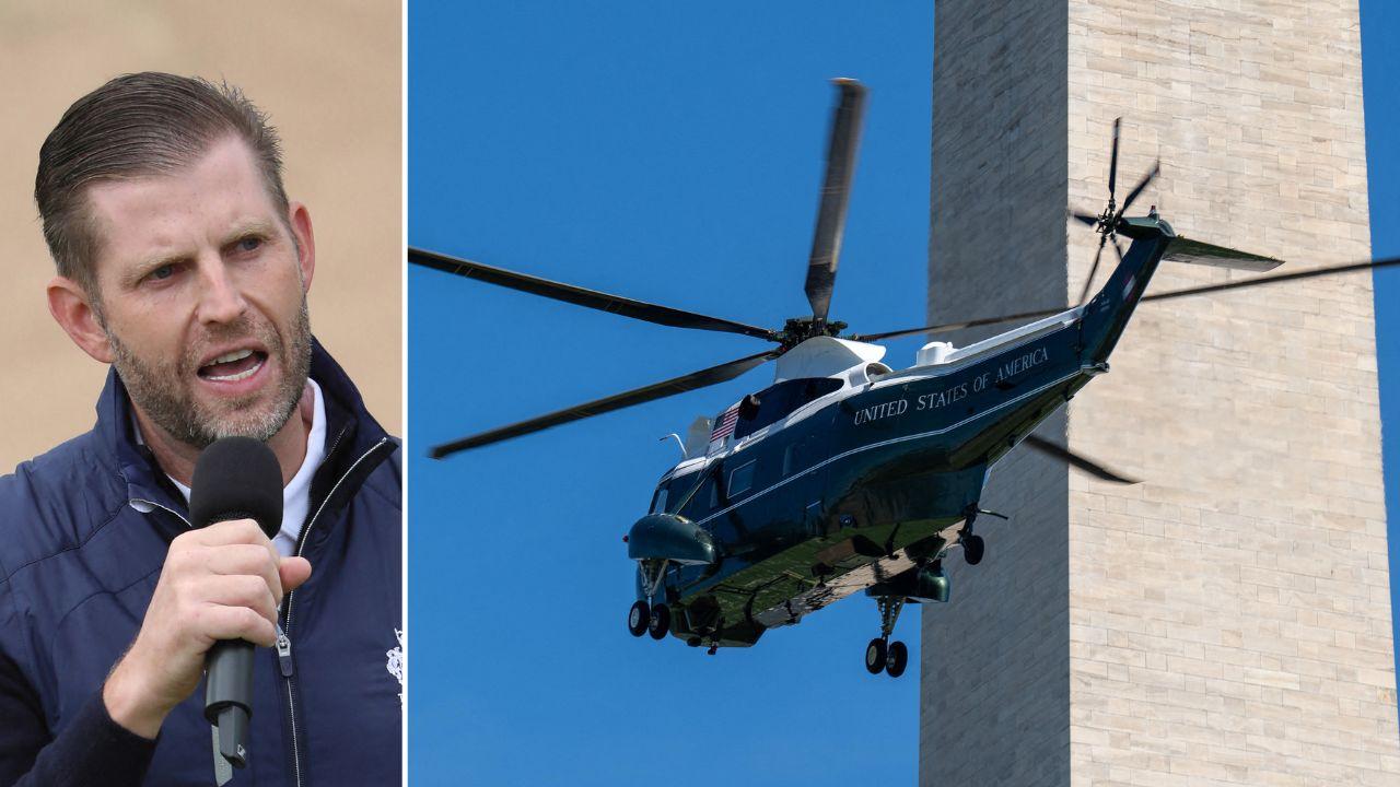 Photo of Eric Trump and a military helicopter.