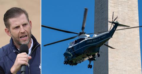 Photo of Eric Trump and a military helicopter.