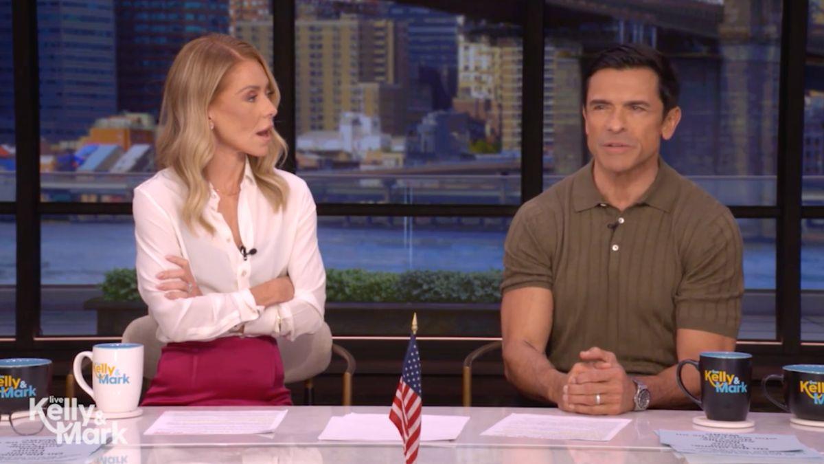 Image of Kelly Ripa rolled her eyes while co-hosting live with her husband.