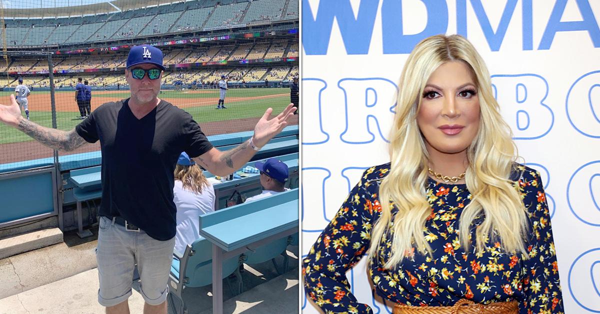 dean mcdermott dodgers game snarky response to fans asking where tori spelling is