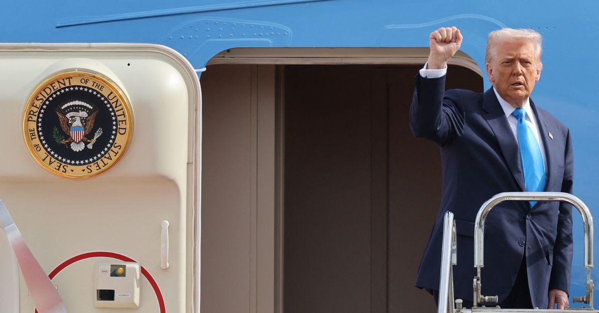 image of Donald Trump was focused on not falling as he descended the stairs of Air Force One in South Korea on Wednesday, October 29.