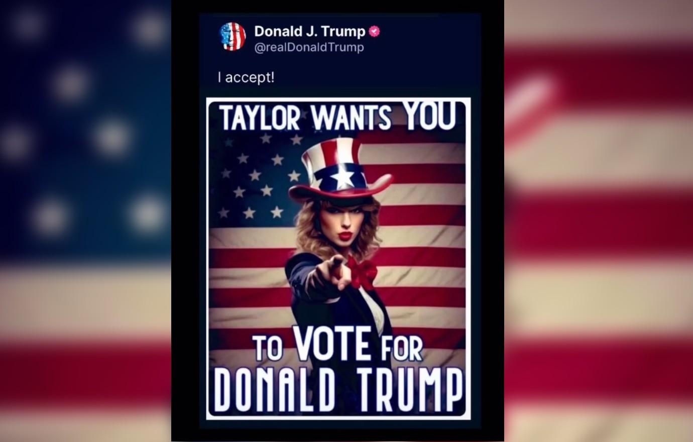 donald trump slammed ai images taylor swift wants fans vote maga