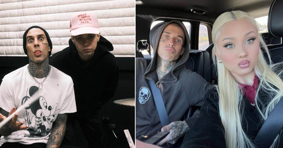 Photos of Travis Barker with his son Landon and daughter Alabama.