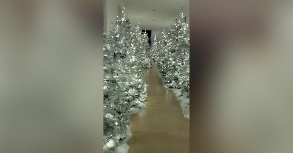 image of Kim Kardashian's house has been decorated with dozens of trees for the upcoming holiday.