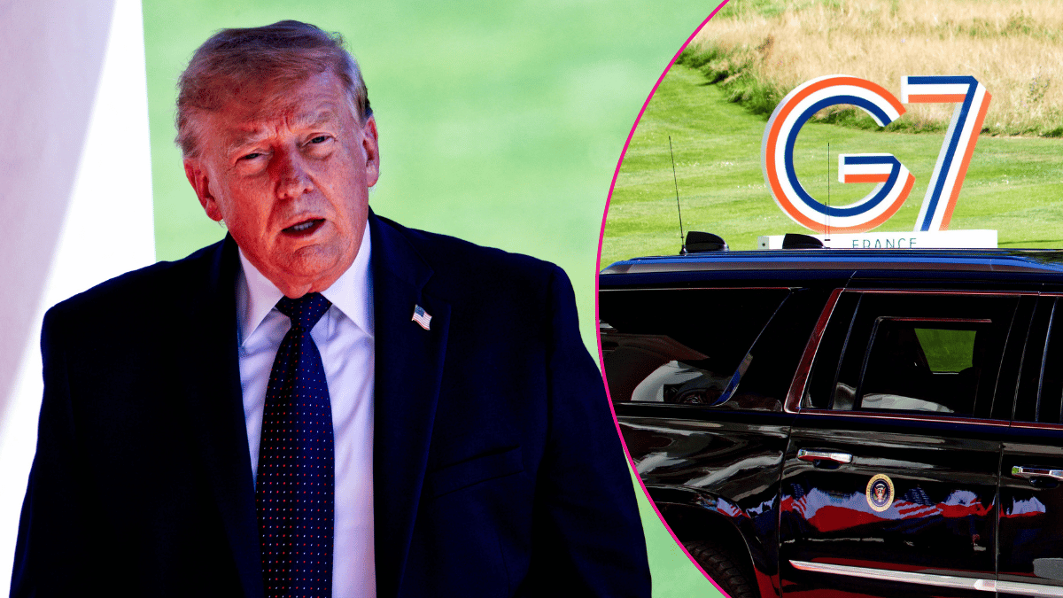 Composite photo of Donald Trump and G7 summit.