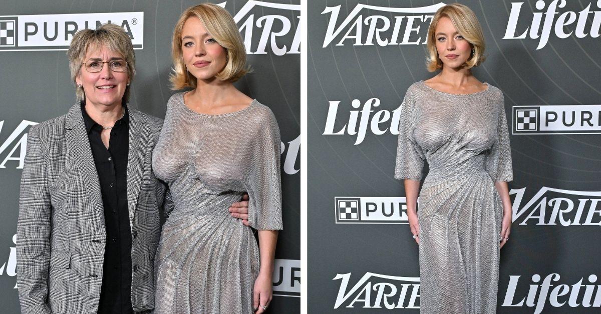 image of Sydney Sweeney stunned in a sheer silver gown at Variety’s event with Christy Martin.