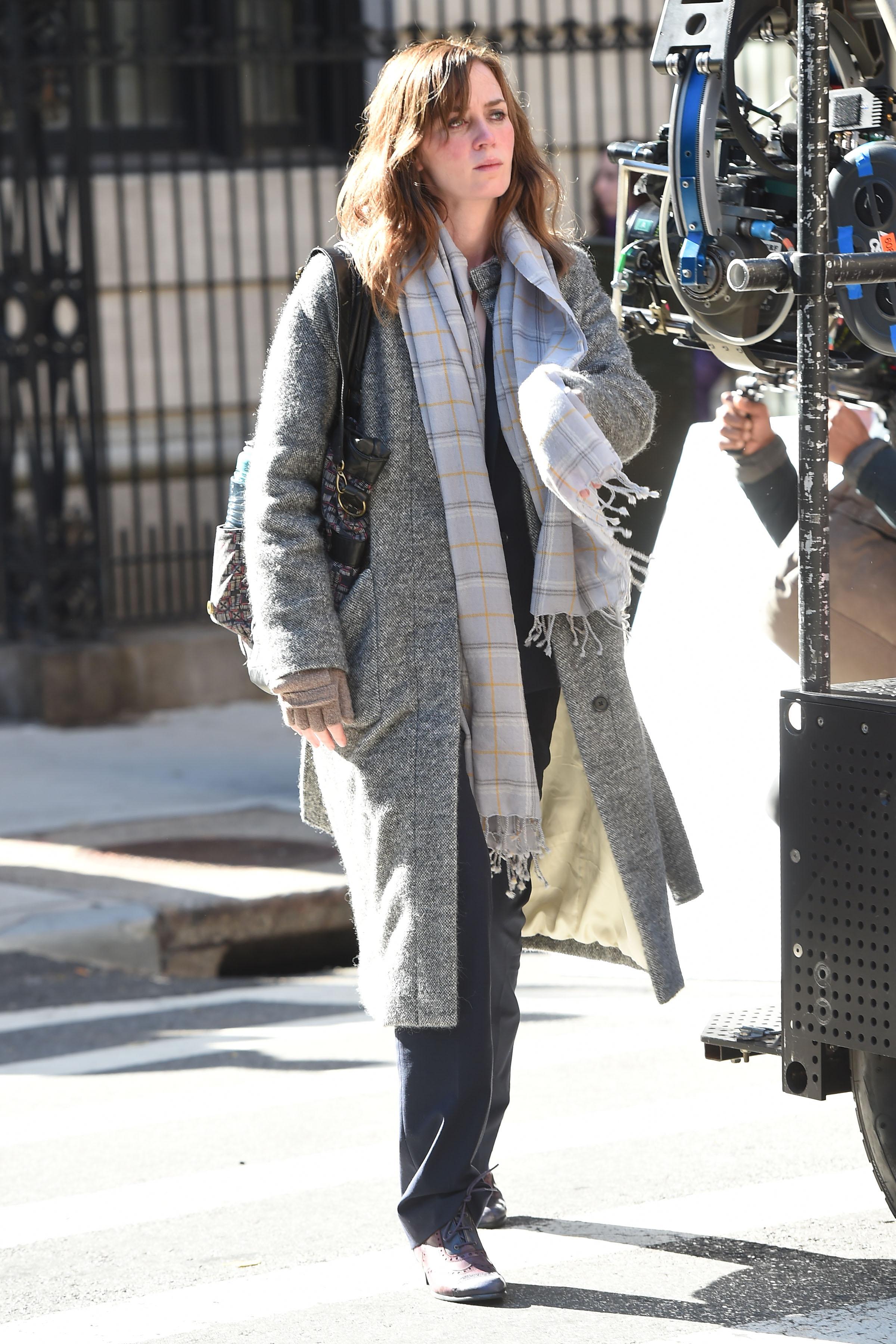 Emily Blunt filming Girl On The Train in NYC.