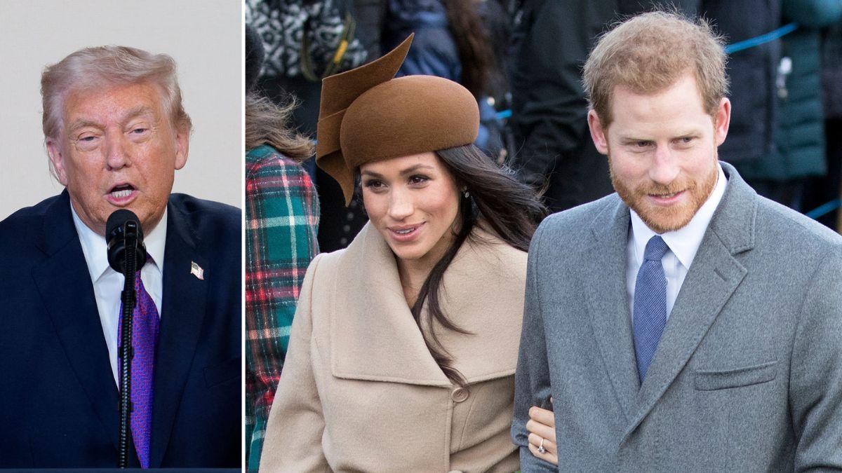 Split photo of Donald Trump, Meghan Markle and Prince Harry