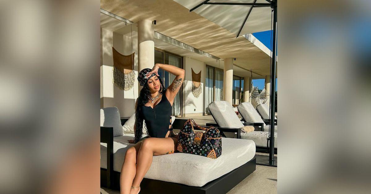 cardi b shows butt one piece black swimsuit hot photos