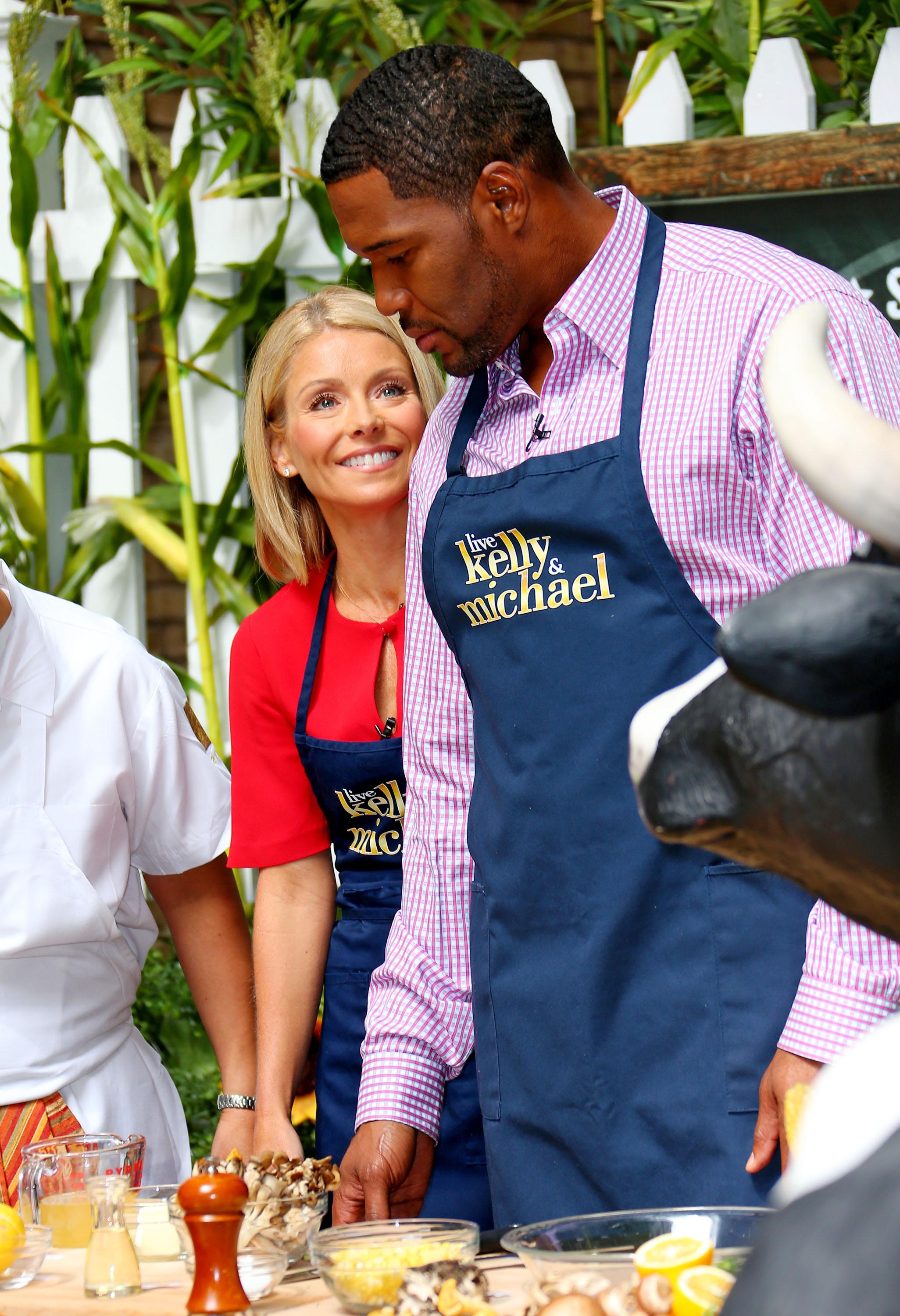 Kelly Ripa and Michael Strahan film a segment for &#8216;Live with Kelly and Michael&#8217; in NYC