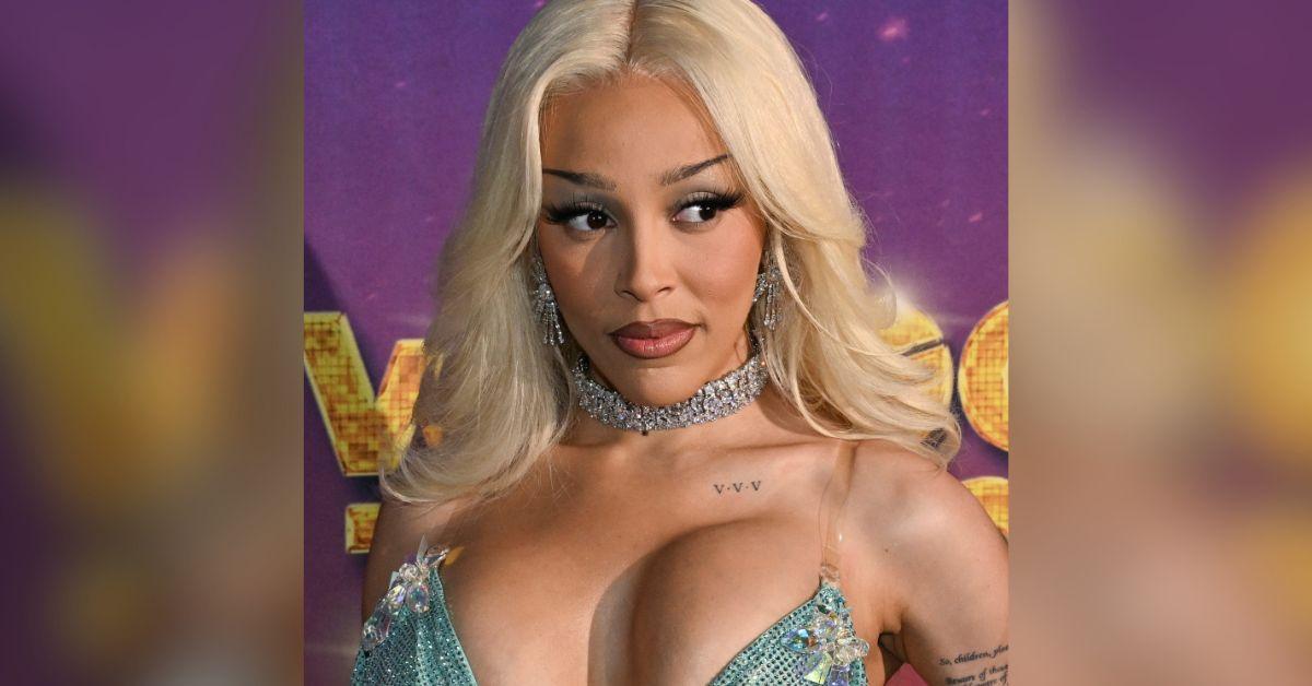 doja cat barely there sequined blue dress wango tango photos
